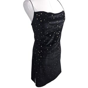Y2K Whimsigoth Black Star Print Slip Dress M Spaghetti Strap Celestial Mini Goth